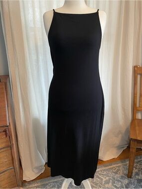 Old Navy Black Midi Slip Dress with Spaghetti Straps